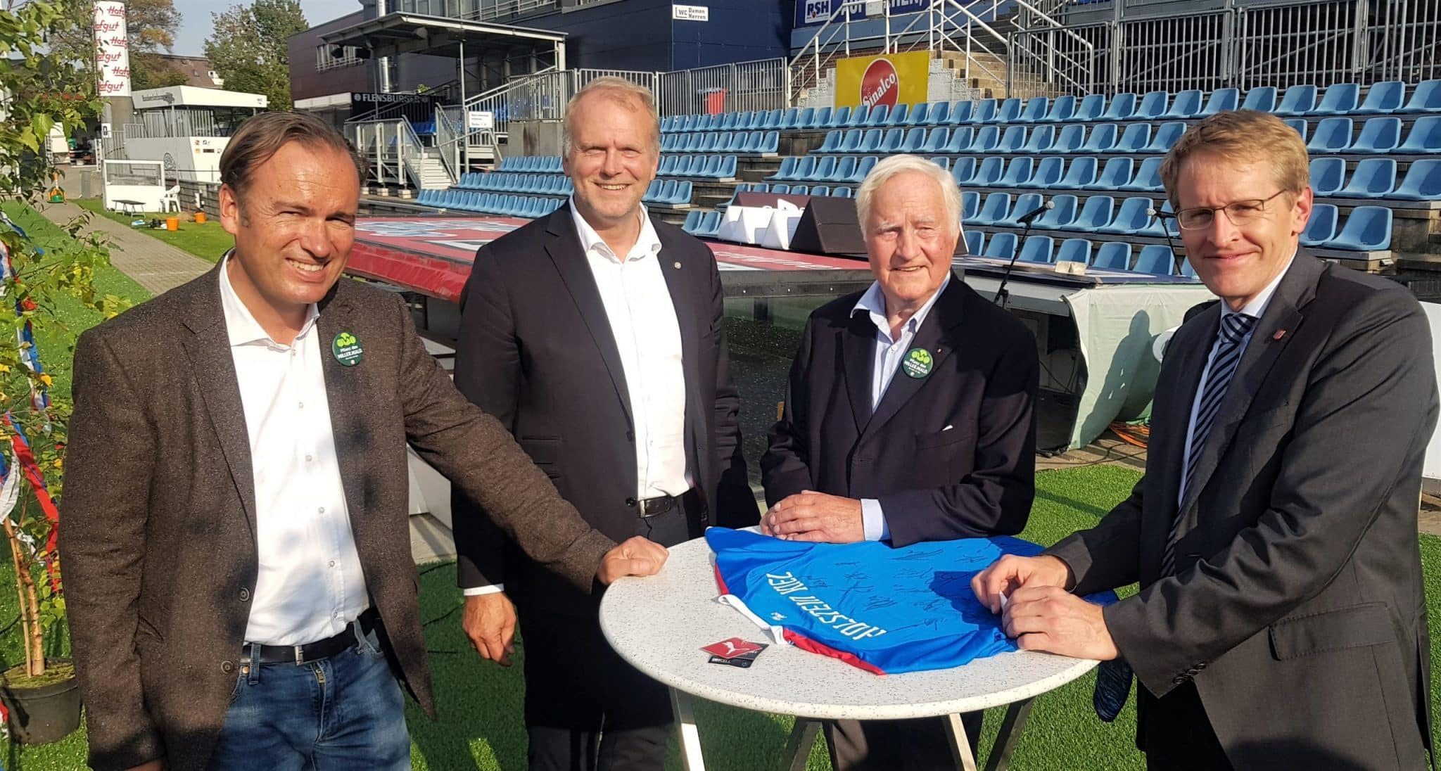 Ministerpräsident Daniel Günther, Peter Willer, Wolfgang Schwenke und Axel Niesing (v. r. n. l.)